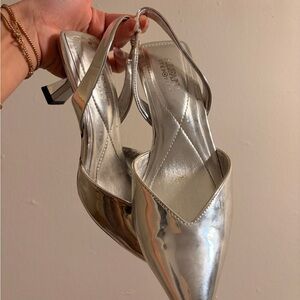 Alfani Metallic Silver Pointed Slingback Heels